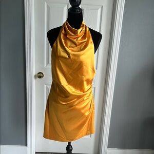 Gianni Bini Yellow Ruched Halter Cocktail Dress
